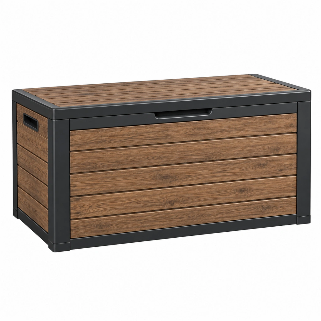 Garten-Aufbewahrungsbox 120 x 60 x 65 cm Holzoptik Kunststoff Metall mit Deckel