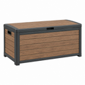 Gartentruhe 132 x 64 x 70 cm Kunststoff Holzoptik Braun Anthrazit mit Deckel