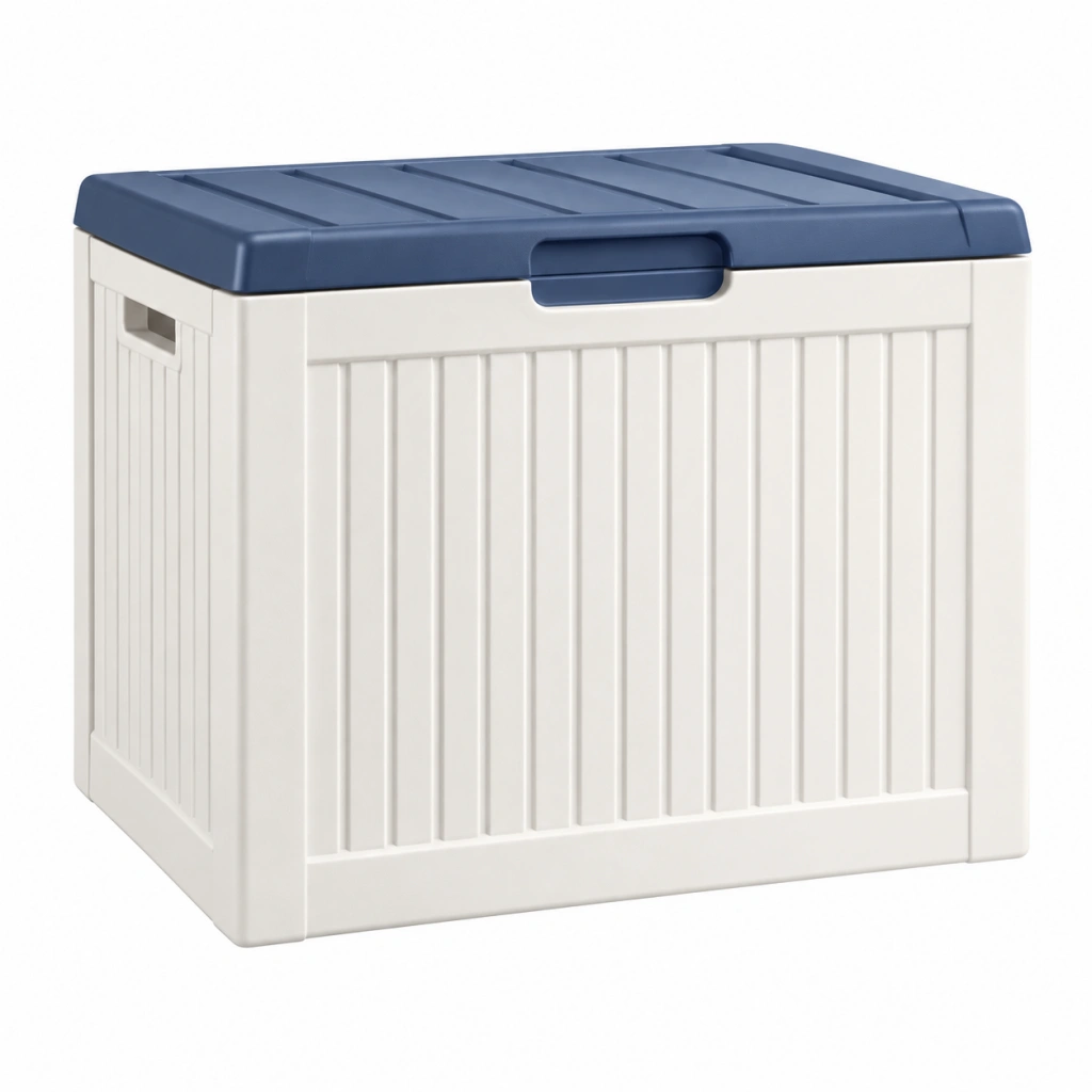 Aufbewahrungsbox 78 x 43 x 55 cm Kunststoff Weiß Blau mit Deckel für Garten und Haushalt