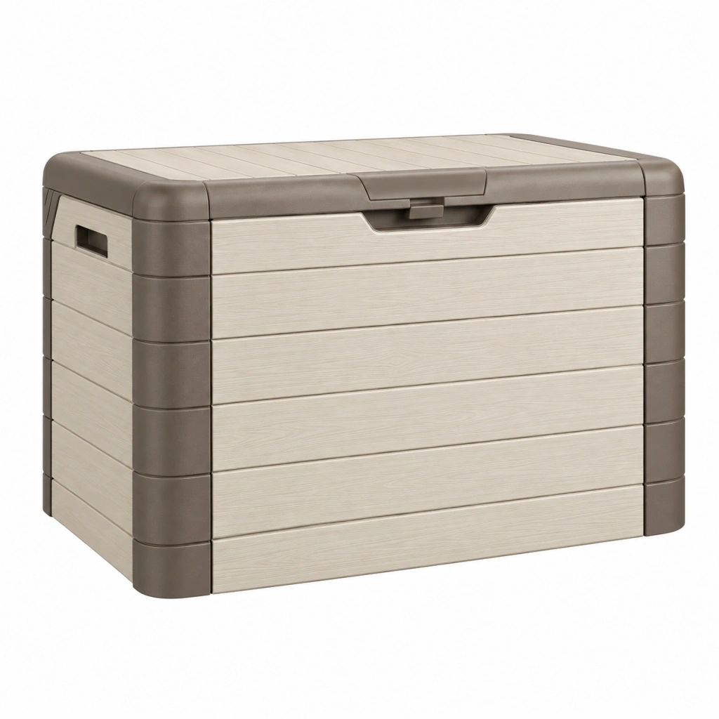 Garten-Aufbewahrungstruhe 120 x 60 x 65 cm Kunststoff Beige Taupe mit Klappdeckel