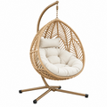 Hängesessel 105 x 105 x 195 cm Geflecht Beige mit Metallgestell für Innenbereich Boho Stil