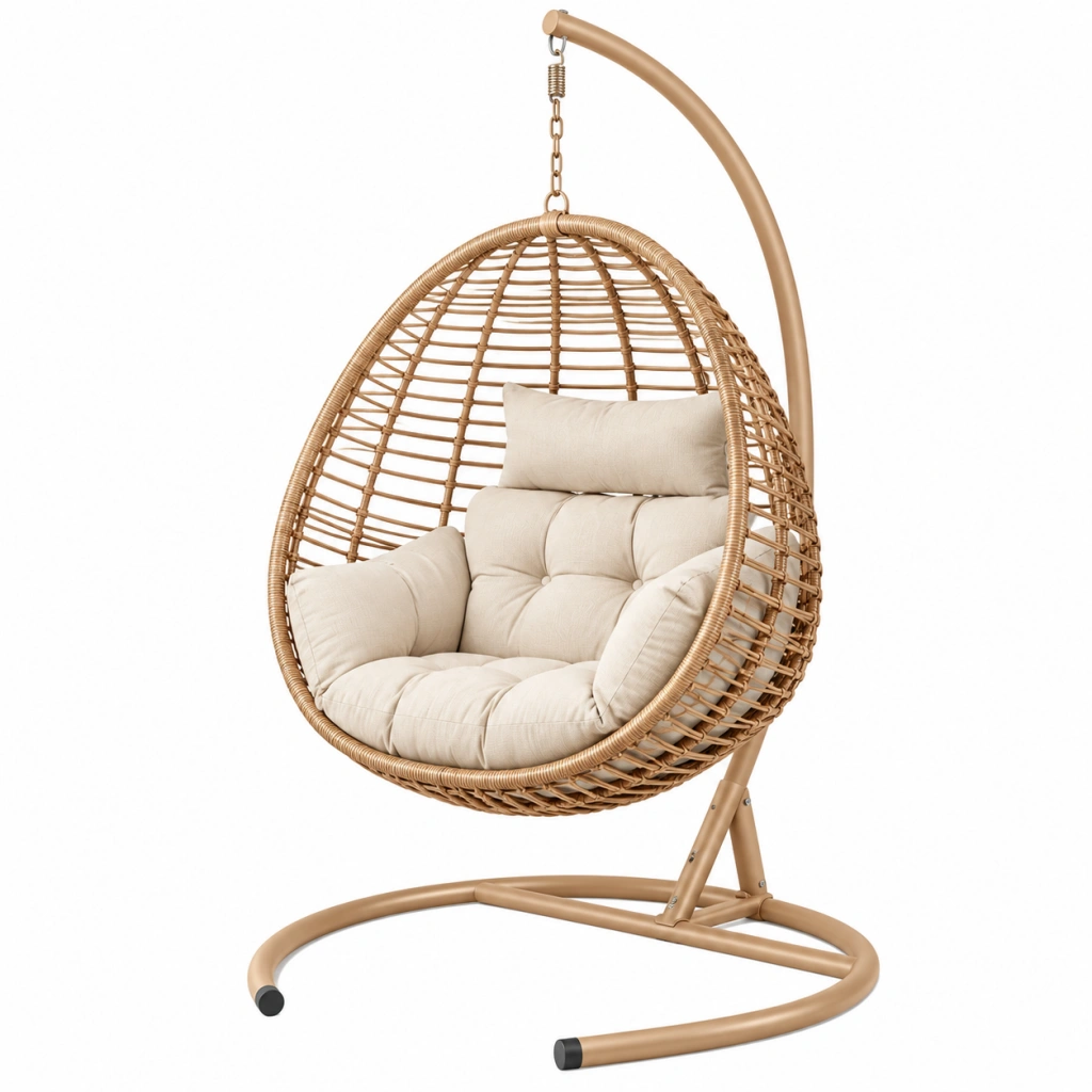Hängesessel 105 x 105 x 195 cm beige Geflecht Metall freischwingend