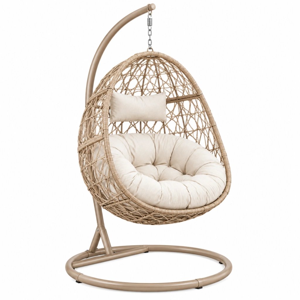 Hängesessel 105 x 105 x 195 cm aus Metall und Rattangeflecht beige im Boho Stil