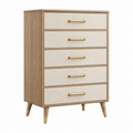 Kommode 80 x 40 x 120 cm Holzwerkstoff Naturweiß mit fünf Schubladen Mid Century Stil