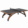 Tischtennistisch 274 x 152.5 x 76 cm Schwarz Braun mit Holzrahmen und Rollen