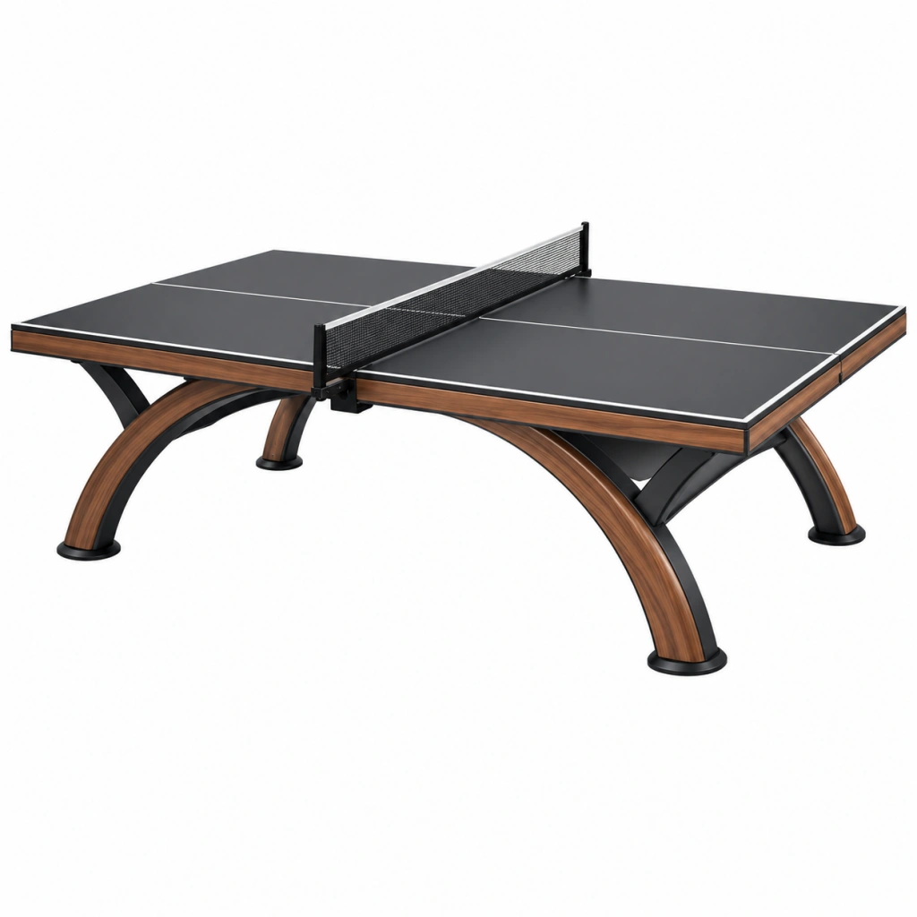 Tischtennisplatte 274 x 152.5 x 76 cm aus Holzwerkstoff und Metall in Schwarz Braun mit Netz