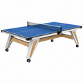 Tischtennistisch 274 x 152.5 x 76 cm Blau Metall Holzoptik fahrbar