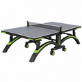 Tischtennisplatte 274 x 152.5 x 76 cm Holzwerkstoff Stahl Schwarz Grau klappbar mit Rollen