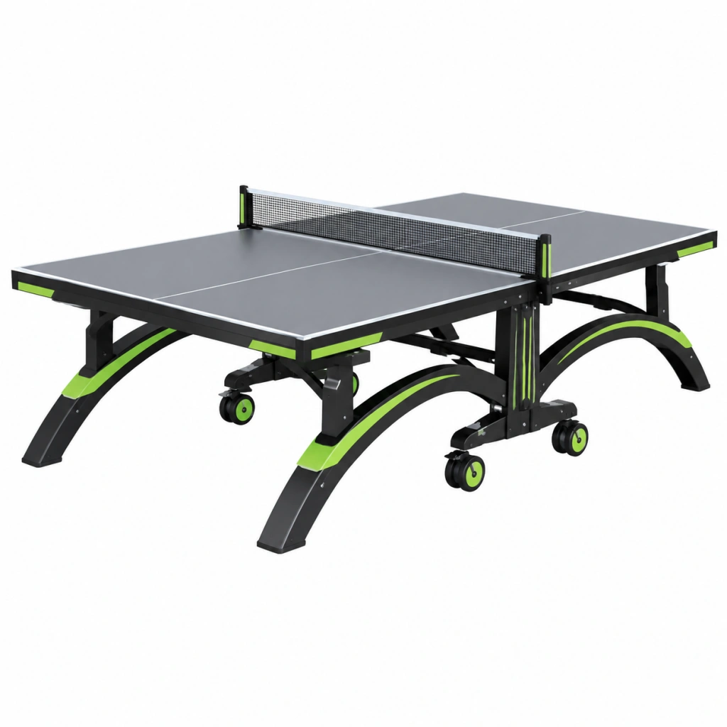 Tischtennisplatte 274 x 152.5 x 76 cm Holzwerkstoff Stahl Schwarz Grau klappbar mit Rollen