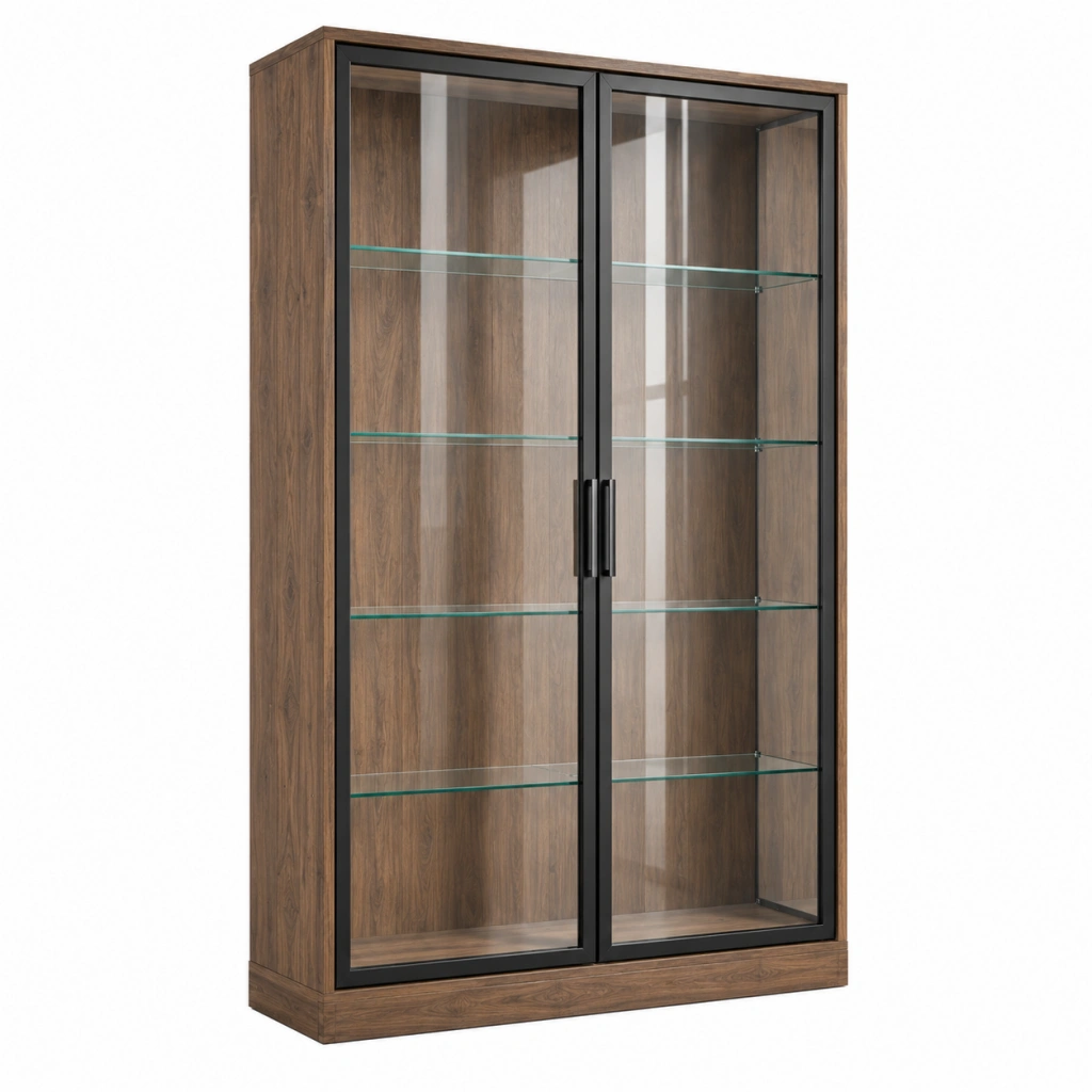 Vitrine 100 x 40 x 190 cm Holz Glas Braun Schwarz mit 2 Glastüren