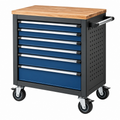 Werkzeugwagen 77 x 46 x 97 cm aus Stahl in Blau Schwarz mit Holzarbeitsplatte und 7 Schubladen
